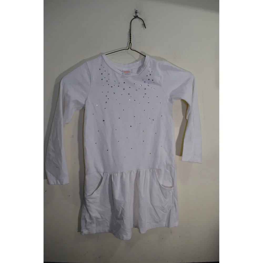 2015 Gymboree White Long Sleeve‎ Dress Rhinestone Pockets Casual GIRLS 6 FLAW